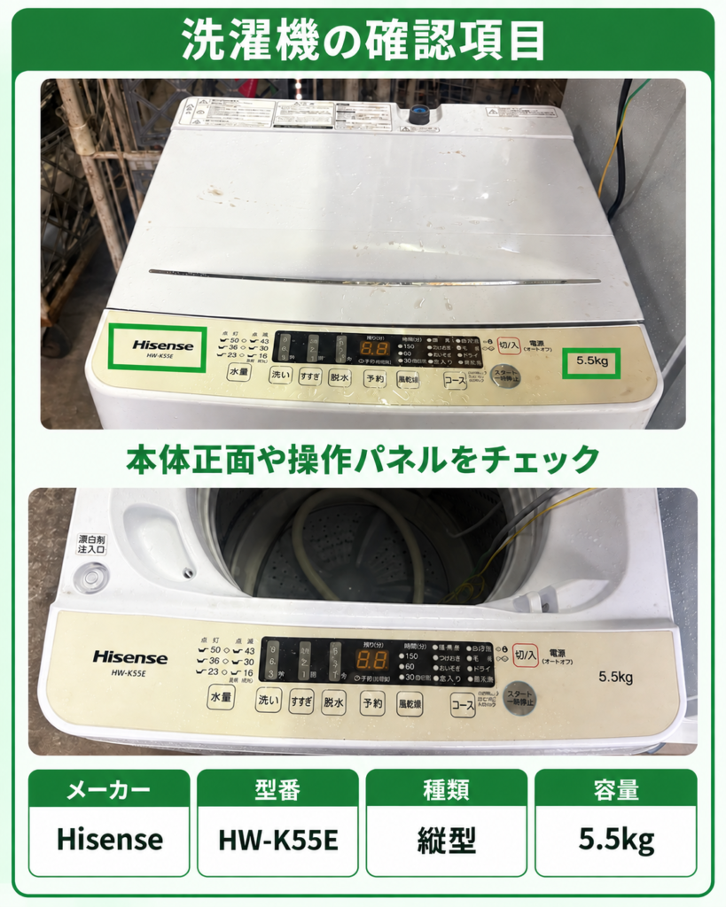 洗濯機の操作パネル確認例