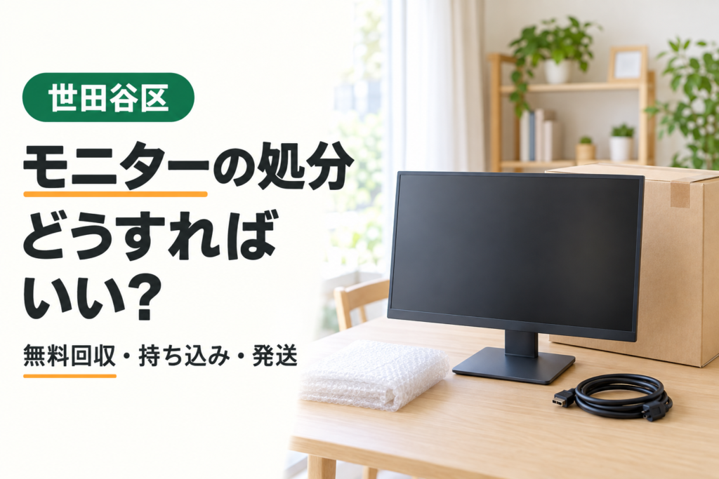 世田谷区でモニターを処分する方法。無料回収・持ち込み・発送を案内するアイキャッチ