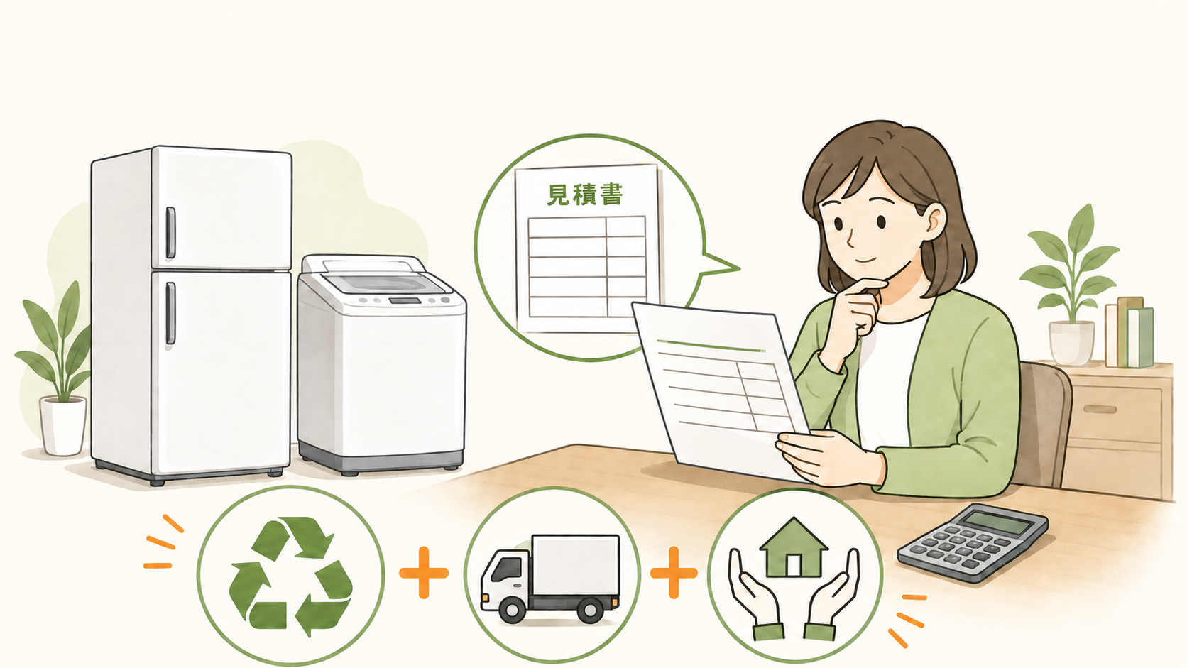 2台のリサイクル料・運搬料・搬出費を確認するイラスト